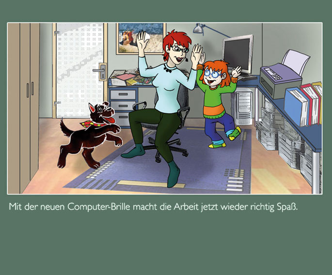 Mama, Streuner und Luzie freuen sich im Arbeitszimmer.